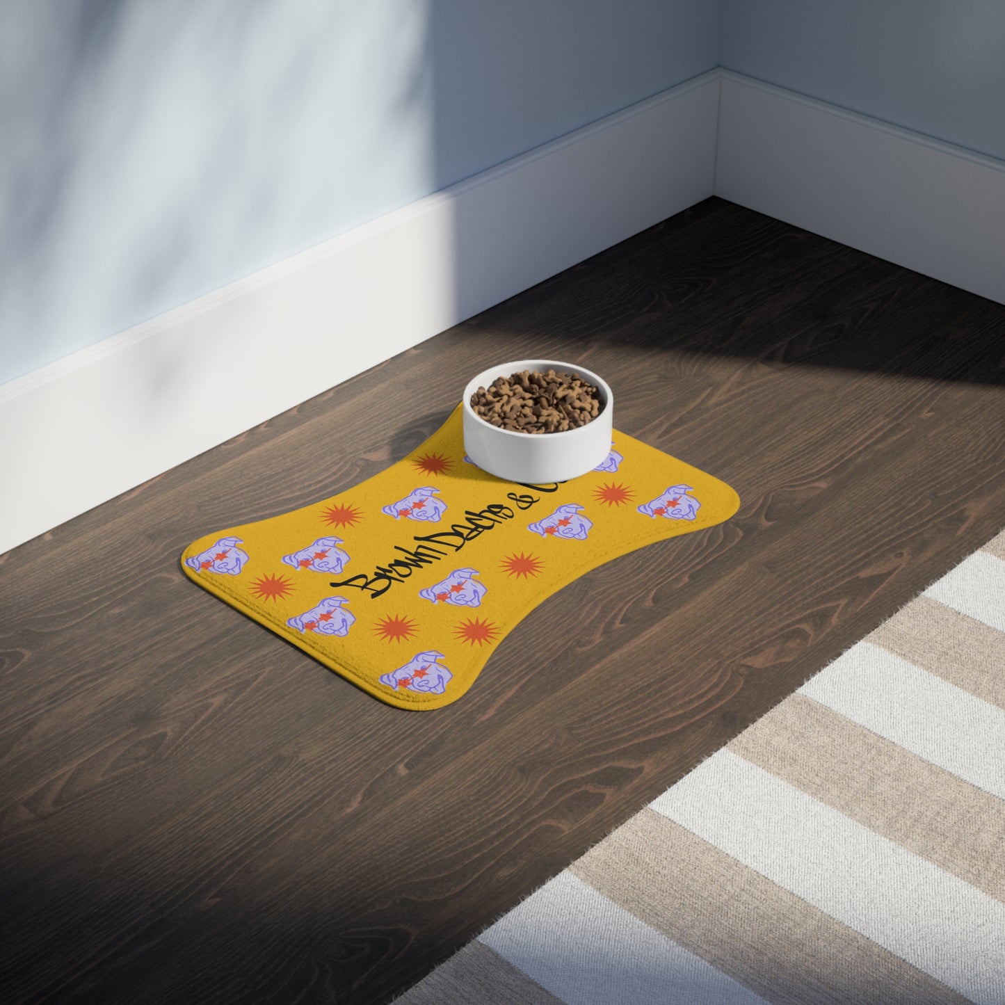 Brown Dachs Pet Feeding Mat in Yellow