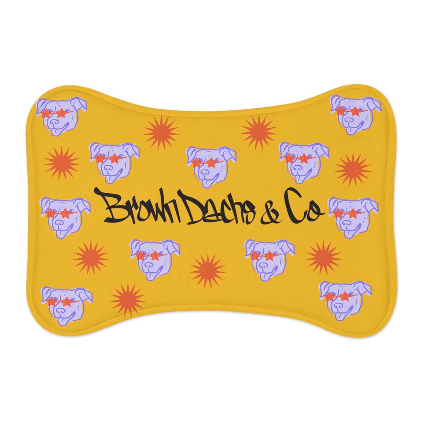 Brown Dachs Pet Feeding Mat in Yellow